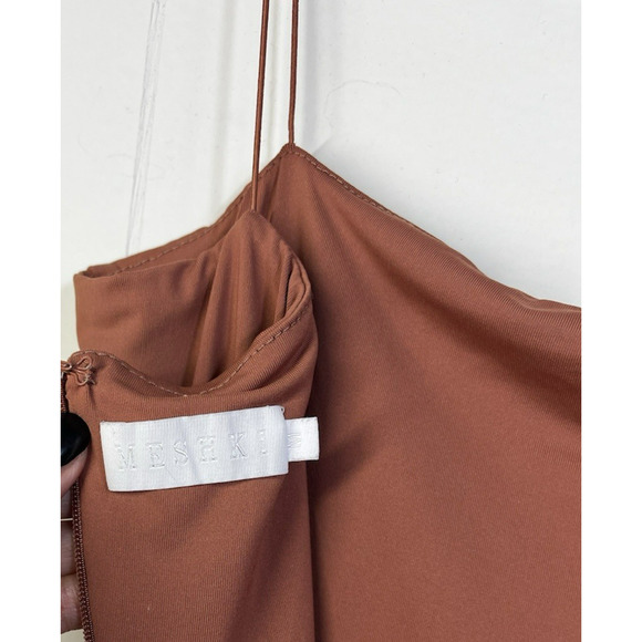 Meshki Thin Strap Bodycon Mini Dress Terracotta Stretch Lined Size Medium - Picture 7 of 9